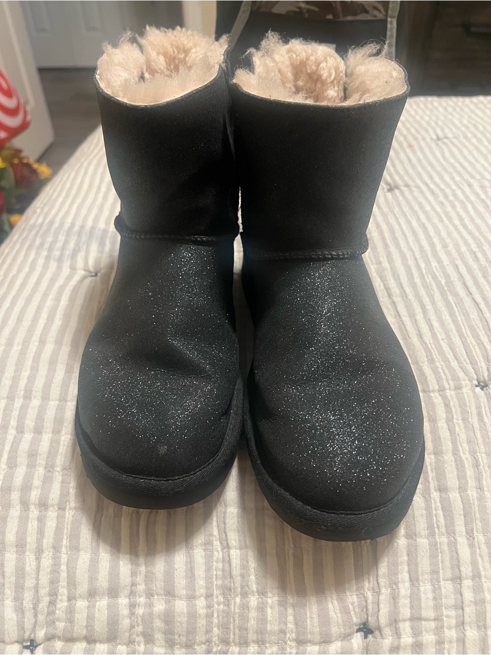 UGG Black Glitter Faux-Fur Lined Womens Boots